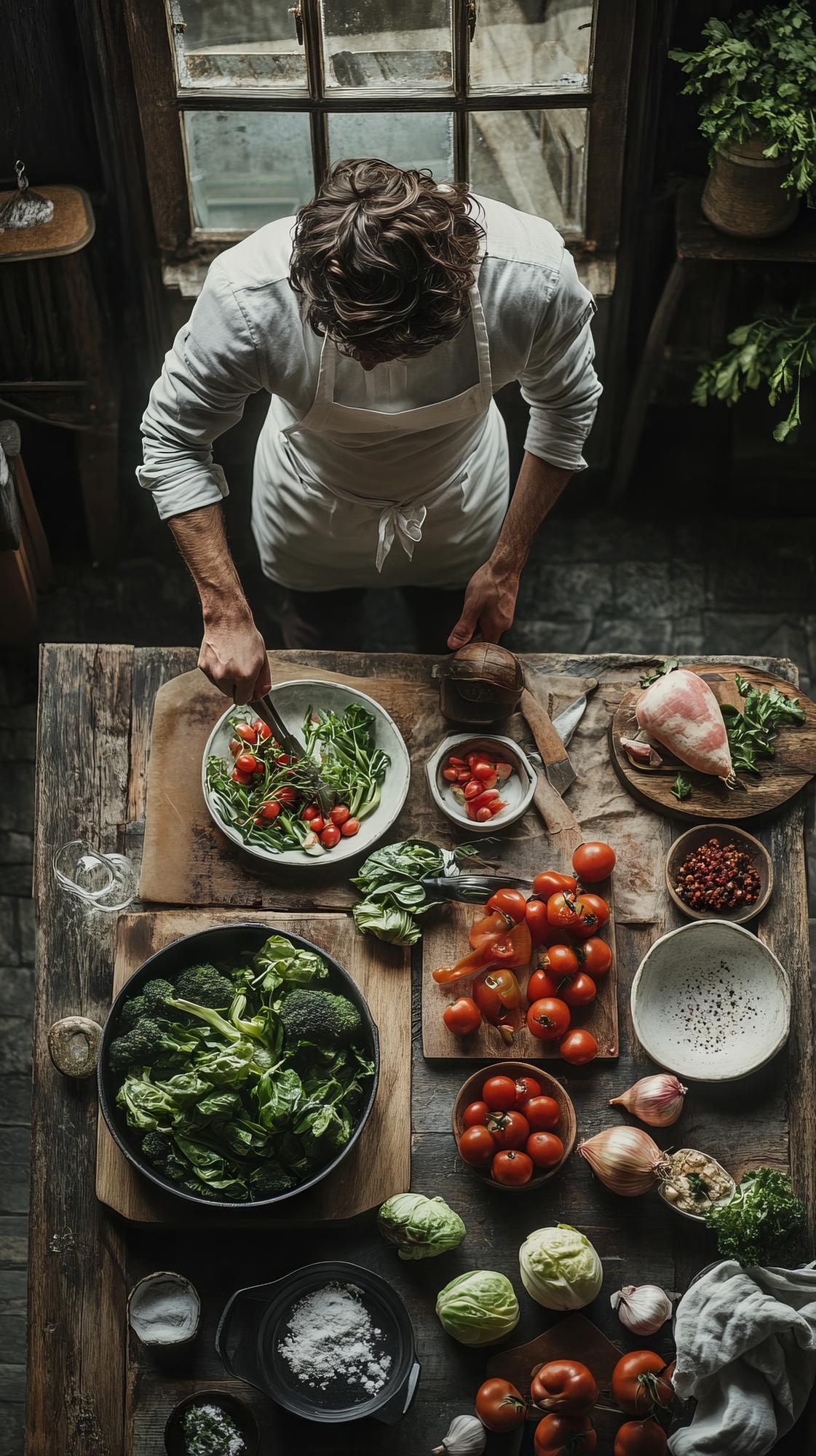 Chef locale che impiatta un piatto rustico